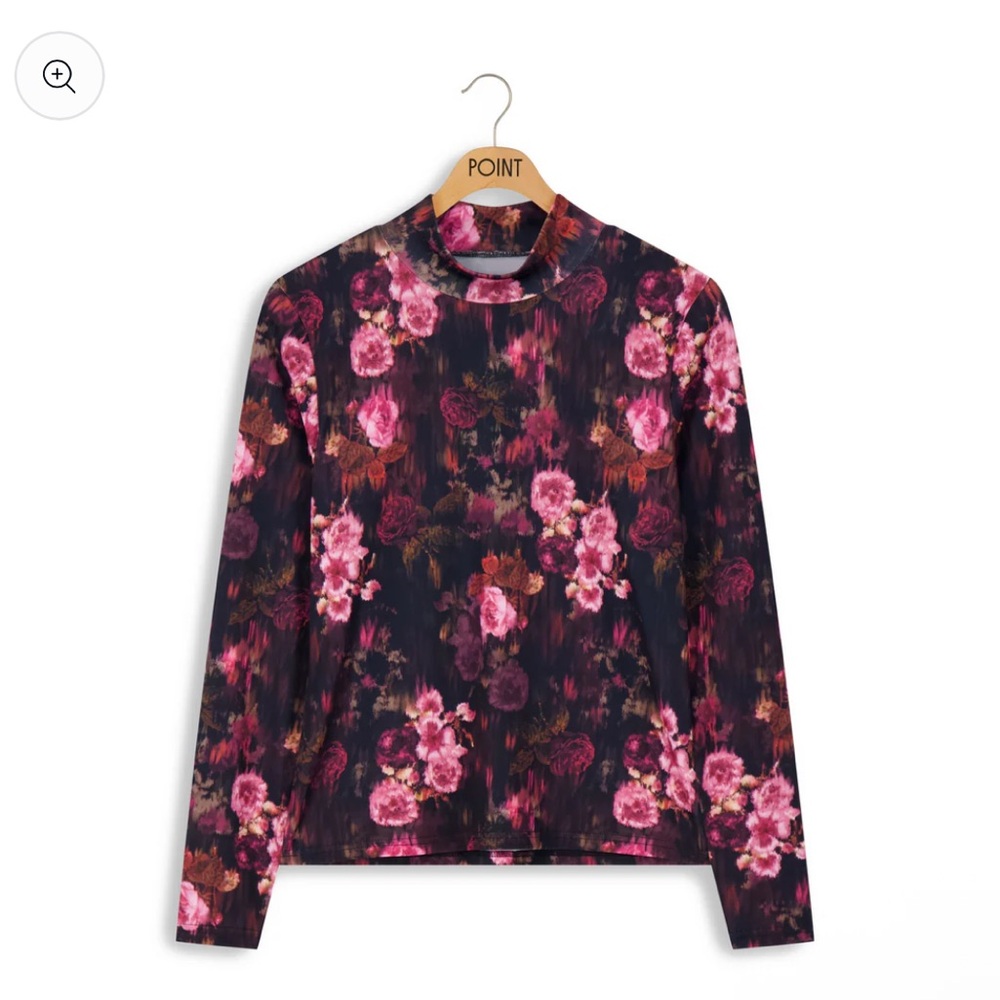 Point Printed Mock Neck Digital Roses